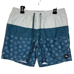 Quiksilver Board Shorts Mens 34W Gray Blue Printed High-Rise Drawstring Swimming